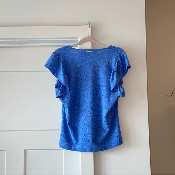 Michael Michael Kors Eyelet Flutter Sleeve Blouse in Blue – Women’s Size M - Picture 6 of 8